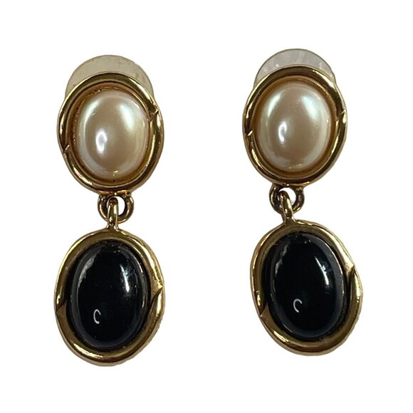 Onyx Pearl Drop Earrings Black Disc Post Backing u - Picture 1 of 4